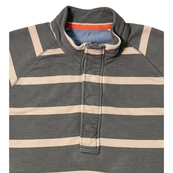 L.L. Bean Striped Rugby Henley Pullover Snap Zip Gray Beige Size XL - Picture 4 of 9